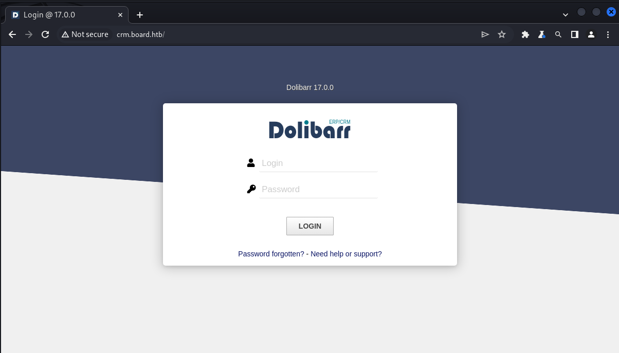 Screenshot of crm.board.htb